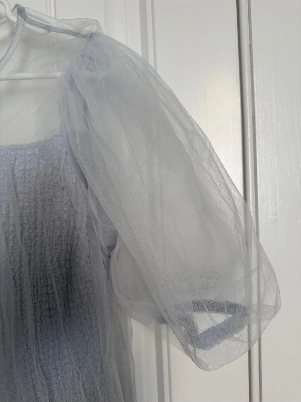 Anthropologie Light Blue Tulle Puff-Sleeve Blouse
